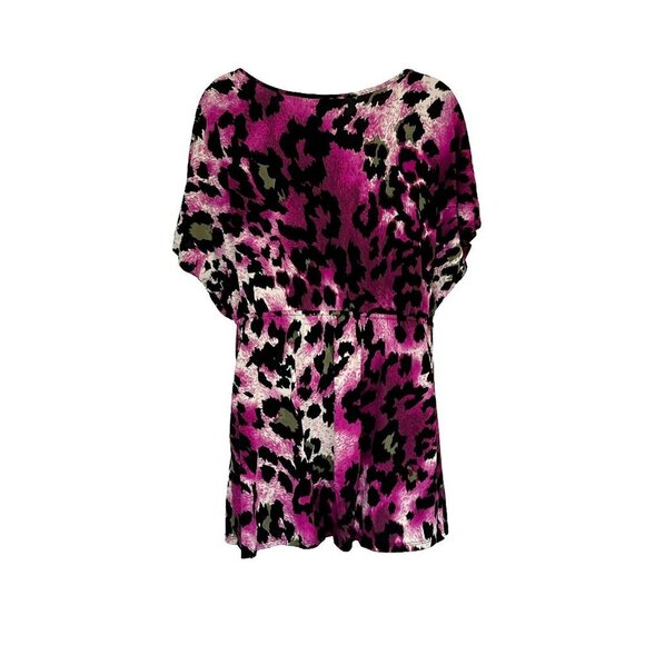 Fashion Bug Babydoll Top Tunic 1X Stretch Y2K Abstract Boho Mobwife Purple - Picture 2 of 5